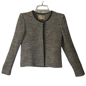 IRO Viviana Tweed Blazer Jacket Black Leather Trim Snap Front Size 1‎